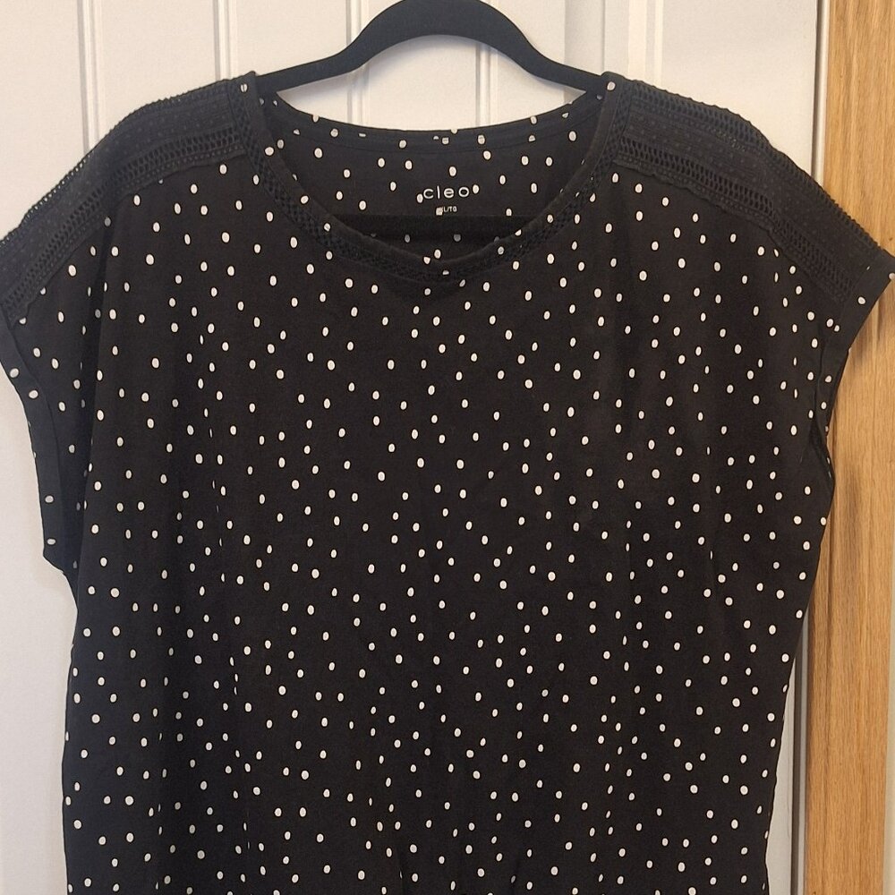 Cleo Black White Polka Dot Short Sleeve Top